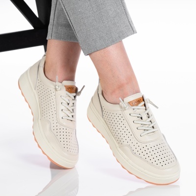 Pantofi dama piele naturala casual - ANDRA Beige - Img 2