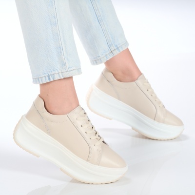 Pantofi dama piele naturala comozi talpa ortopedica – OTILIA Beige - Img 3