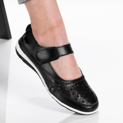 Pantofi dama piele naturala cu bareta - ALINA White/Black - Img 1