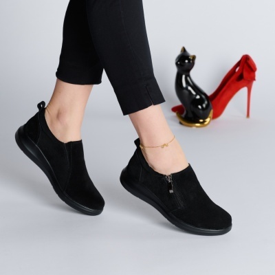 Pantofi dama piele naturala intoarsa casual – ELA Black - Img 3