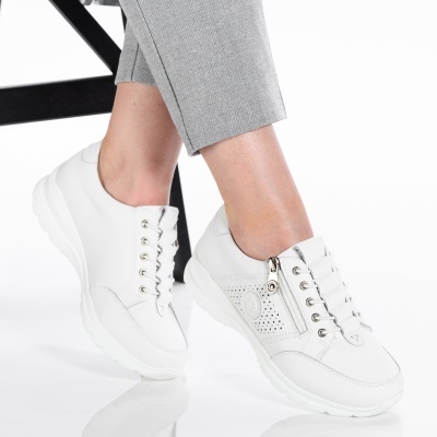 Pantofi dama piele naturala talpa comoda - ZARINA White - Img 2