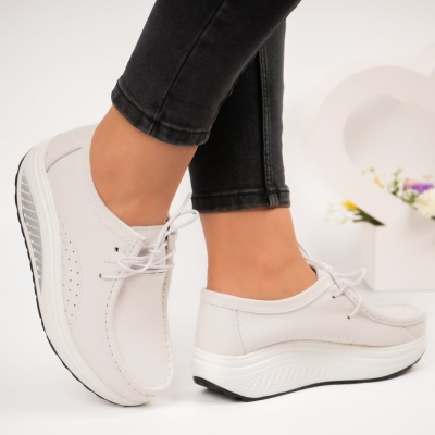 Pantofi dama piele naturala talpa ortopedica – BEATRICE White - Img 4
