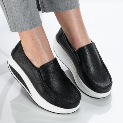 Pantofi dama piele naturala talpa ortopedica – IRIS Black - Img 3