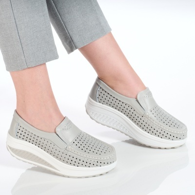 Pantofi dama piele naturala talpa ortopedica – TANIA Grey - Img 3