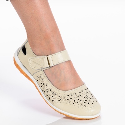 Sandale dama piela naturala lejere cu bareta - CORINA Beige