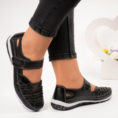 Sandale dama piele naturala perforate cu arici – LUNA Black - Img 3