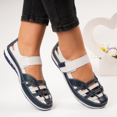 Sandale dama piele naturala perforate cu arici – LUNA Navy