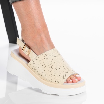 Sandale dama piele naturala talpa comoda - ANDREEA Beige