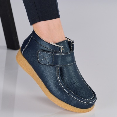 Ghete dama piele naturala imblanite comode – KALINDA Blue