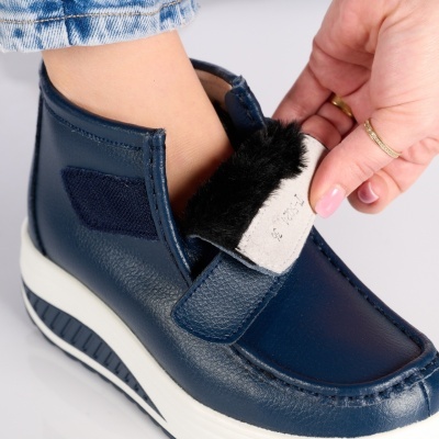 Ghete dama piele naturala imblanite talpa ortopedica – KATE Blue - Img 4