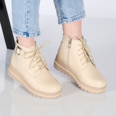 Ghete dama piele naturala imblanite talpa striata – NANCY Beige - Img 3