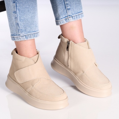 Ghete dama piele naturala intoarsa imblanite – MARIBEL Beige - Img 3