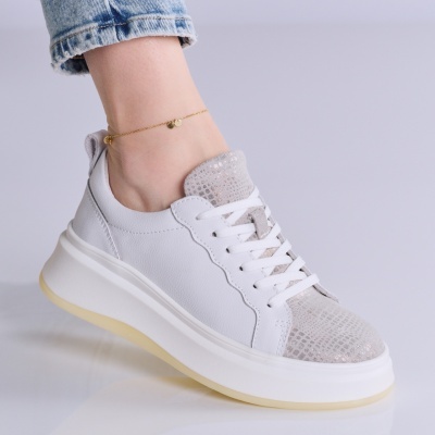 Pantofi dama piele naturala casual – IOLANDA White&Silver