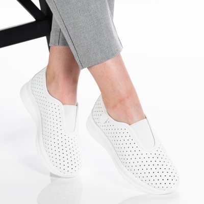 Pantofi dama piele naturala comozi - ALIDA White - Img 2