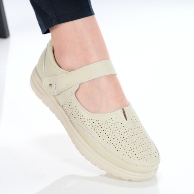 Pantofi dama piele naturala comozi cu bareta – RUBY Beige - Img 2