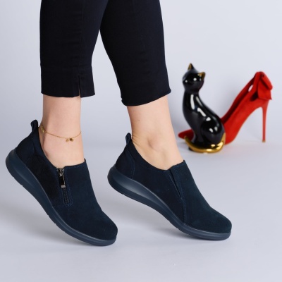 Pantofi dama piele naturala intoarsa casual – ELA Navy - Img 2
