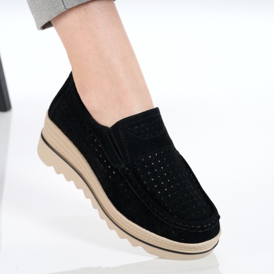 Pantofi dama piele naturala intoarsa comozi – THALIA Black