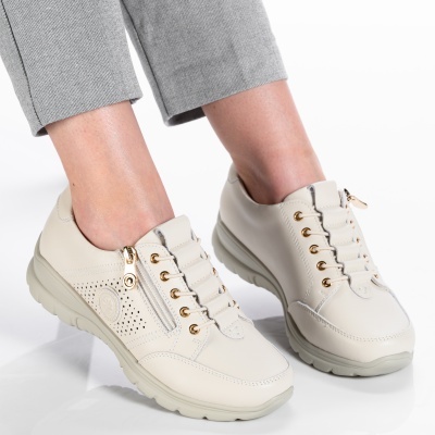 Pantofi dama piele naturala talpa comoda - ZARINA Beige - Img 2