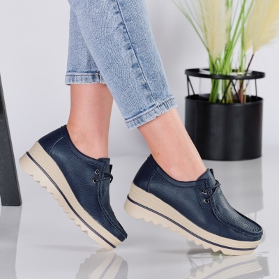 Pantofi dama piele naturala talpa striata – ISABEL Blue - Img 3