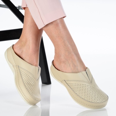 Saboti dama piele naturala comozi – ALICE Beige - Img 3