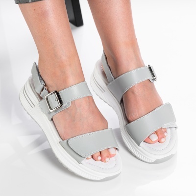 Sandale dama piele naturala casual comode - CELIA Grey - Img 3