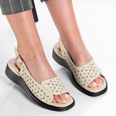 Sandale dama piele naturala comode - ANGELA Beige - Img 3