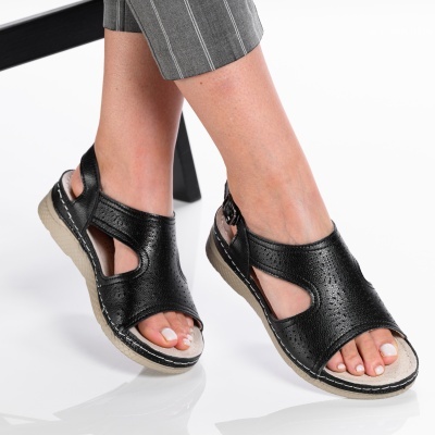 Sandale dama piele naturala comode - AURA Black