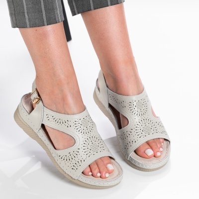 Sandale dama piele naturala comode - AURA Grey - Img 2