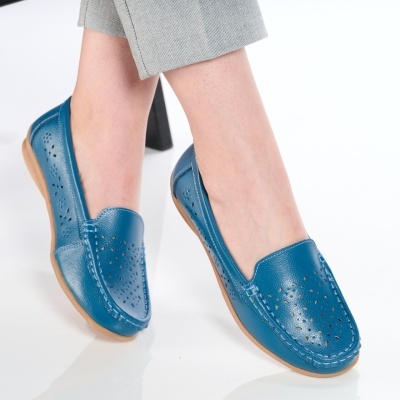 Balerini dama piele naturala perforati comozi – THEA L.Blue - Img 2