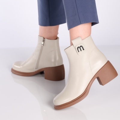 Botine dama piele naturala – KENDRA Beige - Img 2