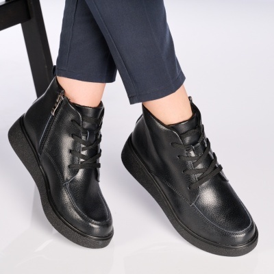 Ghete dama piele naturala imblanite – LISANDRA Black Leather - Img 2