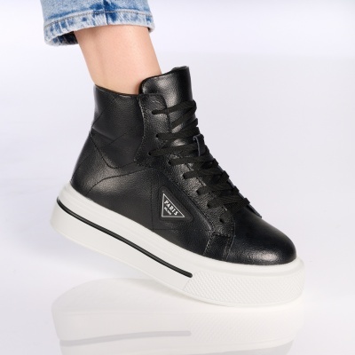 Ghete dama piele naturala imblanite – PARIS Black - Img 1