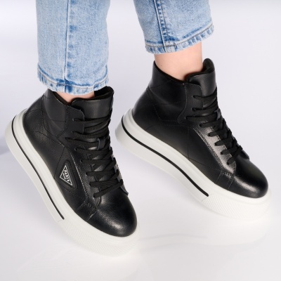 Ghete dama piele naturala imblanite – PARIS Black - Img 3