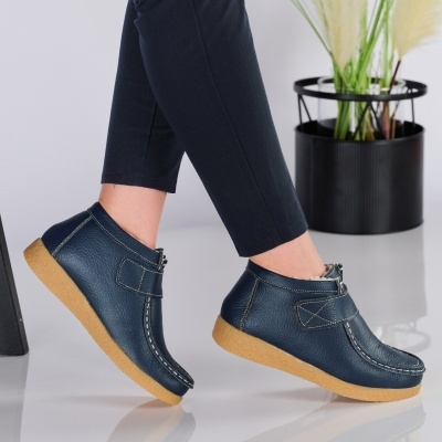 Ghete dama piele naturala imblanite comode – KALINDA Blue - Img 3