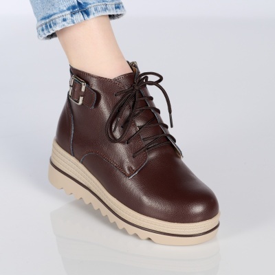 Ghete dama piele naturala imblanite talpa striata – NANCY Dark Brown - Img 3