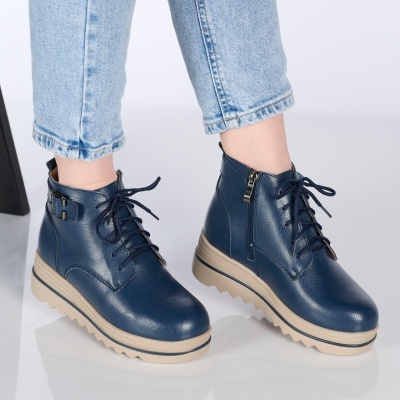 Ghete dama piele naturala imblanite talpa striata – NANCY Navy