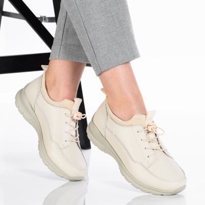 Pantofi dama piele naturala casual - FLAVIA Beige - Img 2