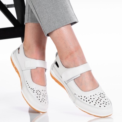Pantofi dama piele naturala cu bareta - ALINA White - Img 2