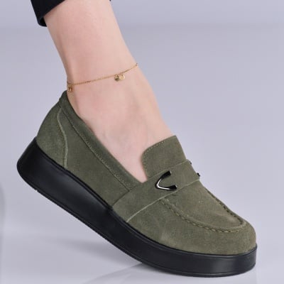 Pantofi dama piele naturala intoarsa comozi – INSULA Green