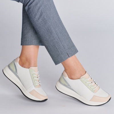 Pantofi dama piele naturala super comozi – GOLDIE White&Pink - Img 3