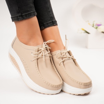Pantofi dama piele naturala talpa ortopedica – BEATRICE Beige - Img 2