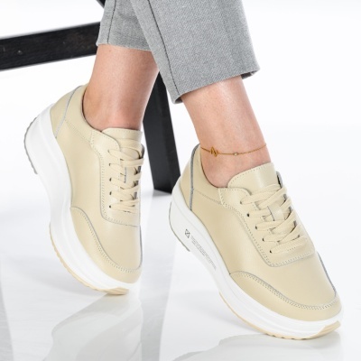 Pantofi dama piele naturala talpa ortopedica – IMALA Beige - Img 2