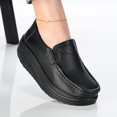 Pantofi dama piele naturala talpa ortopedica – IRIS Black&Black
