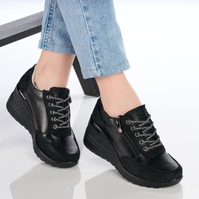 Pantofi dama piele naturala talpa ortopedica – PETRONELA Black - Img 2