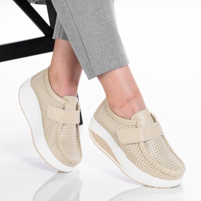 Pantofi dama piele naturala talpa ortopedica - ADRIANA Beige - Img 2