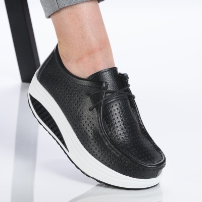 Pantofi dama piele naturala talpa ortopedica - ALEXANDRA Black/White