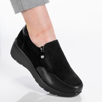 Pantofi dama piele naturala talpa ortopedica - ANA Black