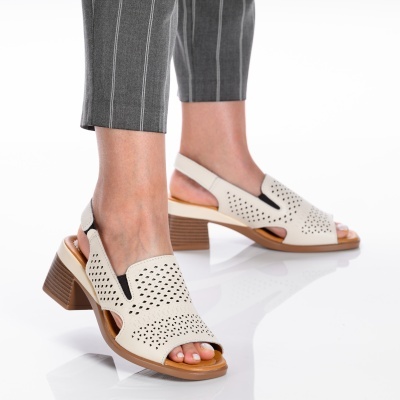 Sandale dama piele naturala casual - CARLA Beige - Img 2
