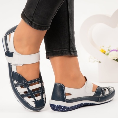 Sandale dama piele naturala perforate cu arici – LUNA Navy - Img 4