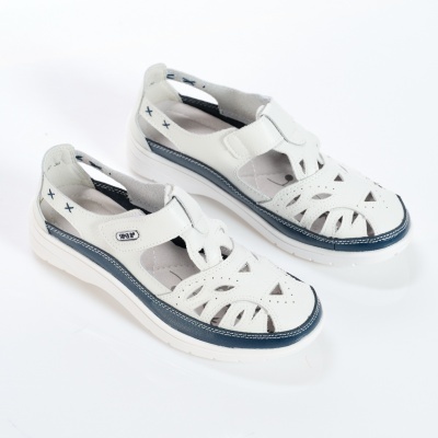 Sandale dama piele naturala perforate cu arici – RYA White&Navy - Img 2